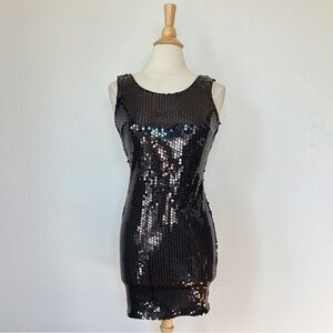 Vintage Black Sequin Sleeveless Backless Bodycon Dress